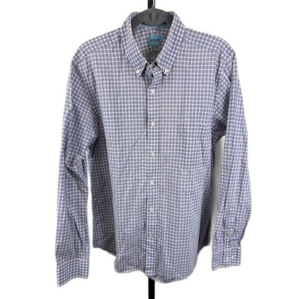 J. McLaughlin Shirt Men's Size XL‎ Blue White Red Plaid Trim Fit Button Down Top